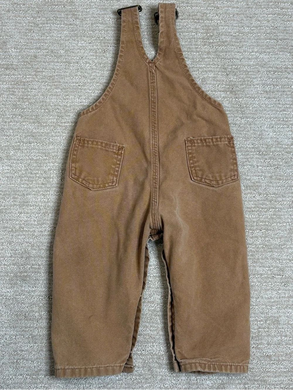 VTG Carhartt Baby Toddler Duck Bib Overalls Size 24M Leg Snaps One Piece Camel